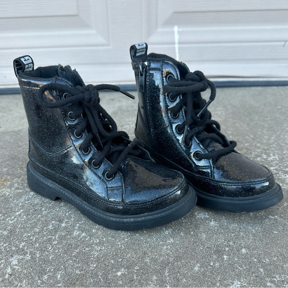 Girls Ugg Robley Patent Leather Black Glitter Boots - Wednesday Addams Vibes